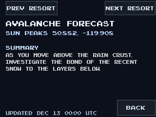 Avalanche forecast screen